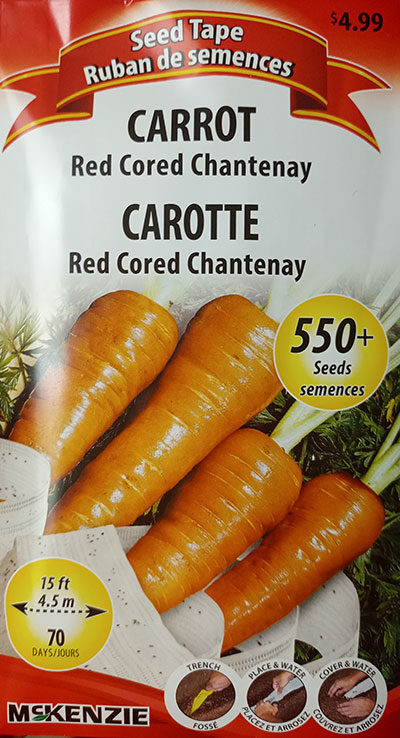 Carotte ‘Red Cored Chantenay’ sur Ruban / ‘Red Cored Chantenay’ Carrot 550+ Seeds on Tape - Pépinière