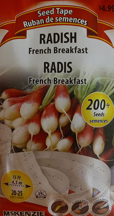 Radis ‘French Breakfast’ 200+ Semences sur Ruban / ‘French Breakfast’ Radish 200+ Seeds on Tape - Pépinière