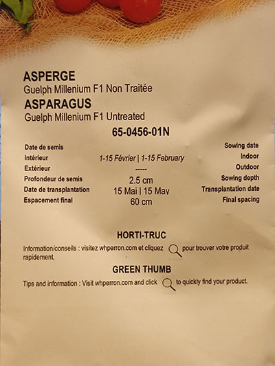 Asperge Hybride ‘Guelph Millenium’ Non Traité / ‘Guelph Millenium’ Hybrid Asparagus Untreated - Pépinière