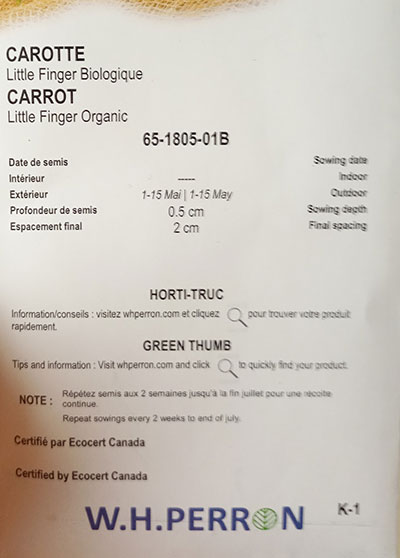 Carotte ‘Little Finger’ Biologique / ‘Little Finger’ Carrot Organic - Pépinière
