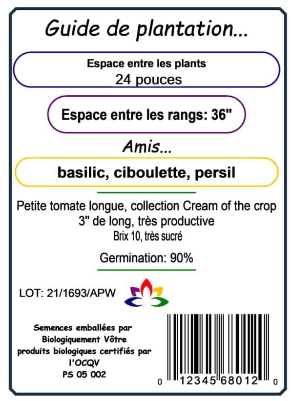 Tomate Cerise ‘Prairie Fire’ Bio - Pépinière